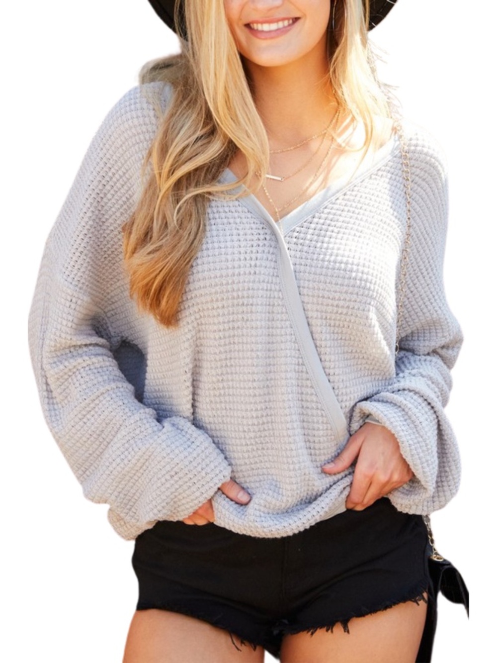 EUC Ninexis Size 1X Oatmeal Waffle Knit Cross Over Top